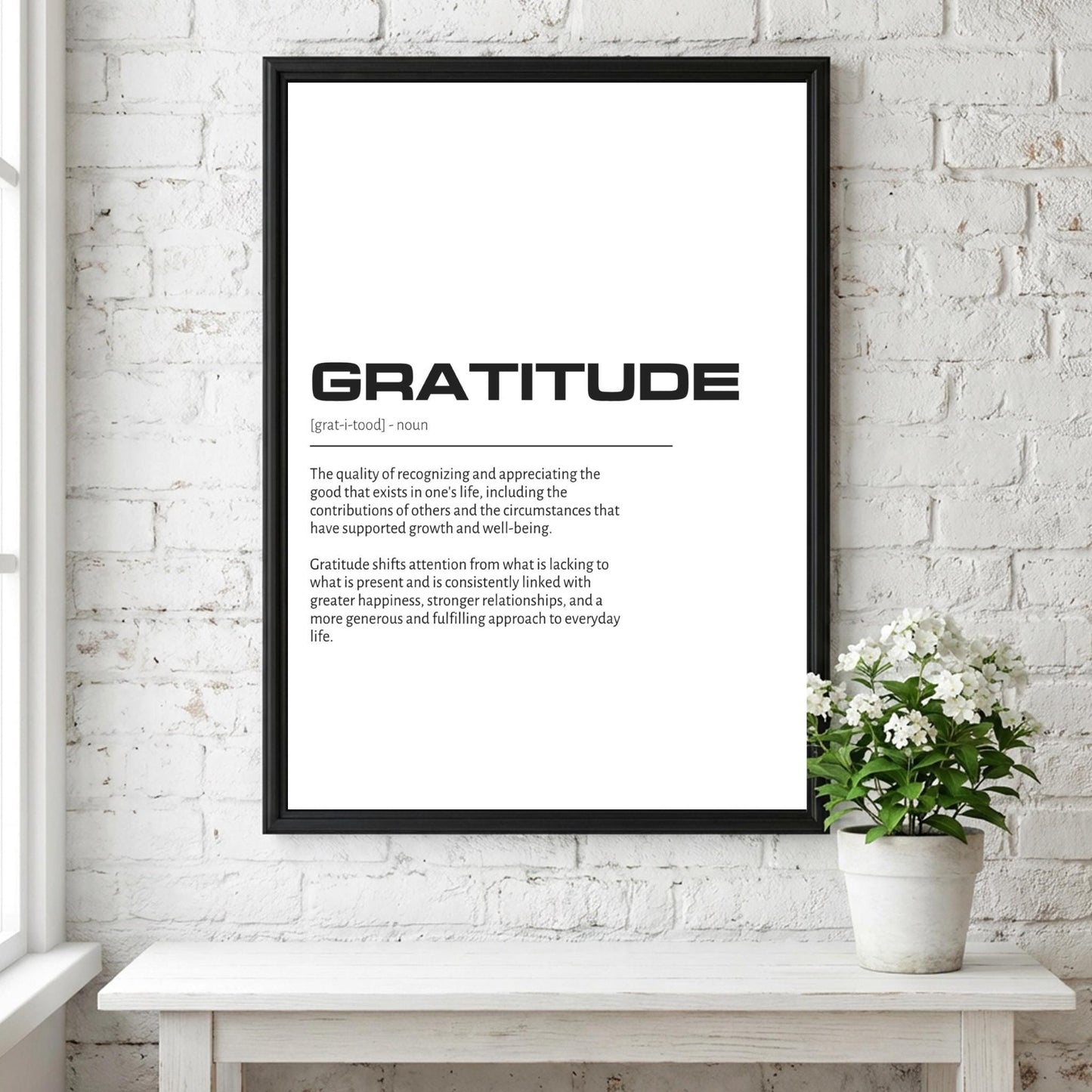 Gratitude Definition Wall Art | Clean Thankfulness & Appreciation Print | Minimalist Mindfulness Poster | Modern Home Gallery Decor |