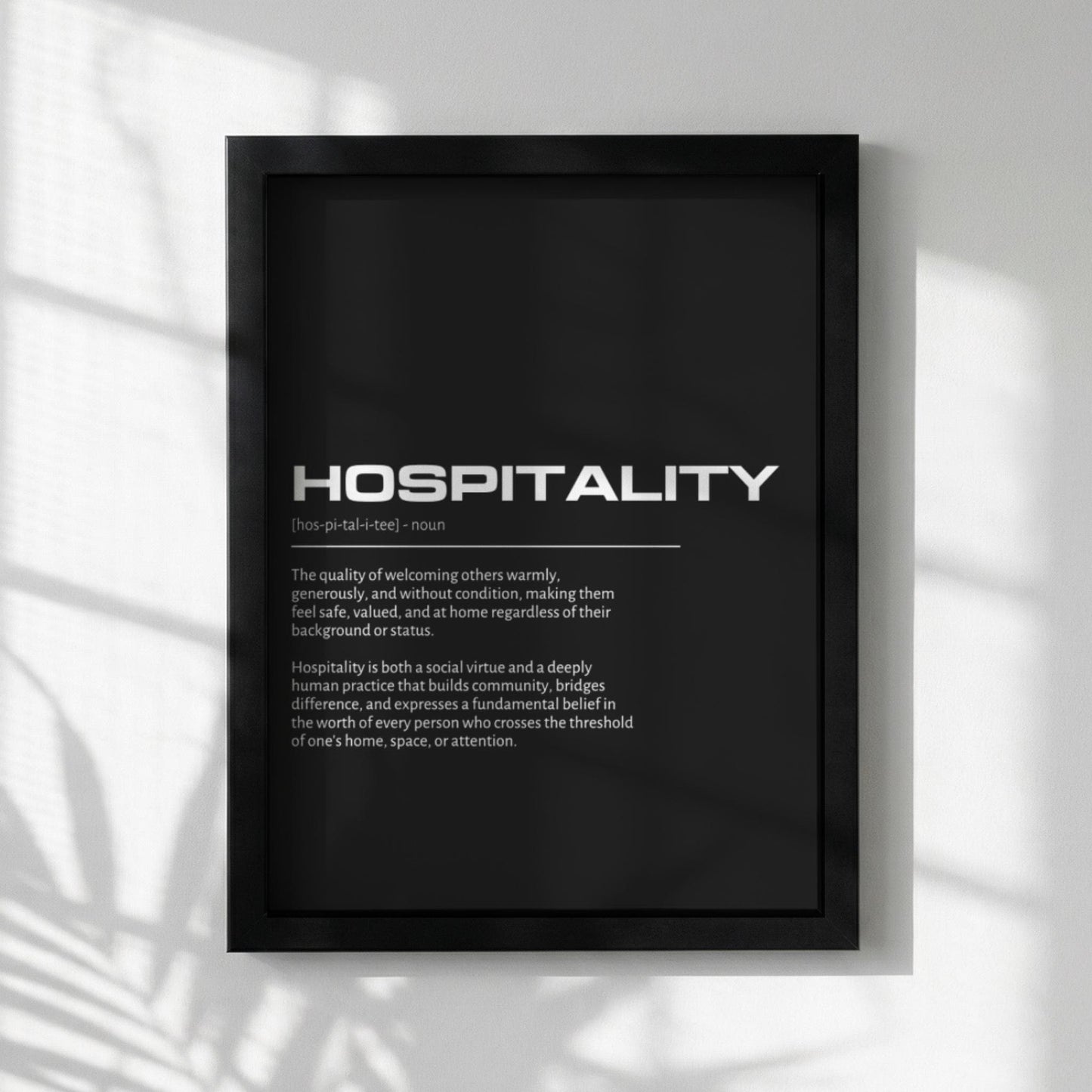 Hospitality Definition Wall Art | Bold Welcoming & Generosity Print | Minimalist Home Decor Poster | Modern Entryway Gallery Art | Dark