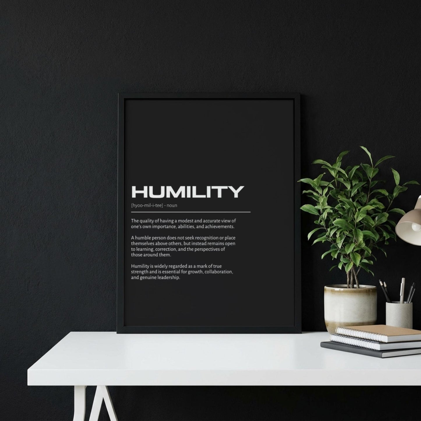Humility Definition Wall Art | Bold Modesty & Self-Awareness Print | Minimalist Character Poster | Modern Home Gallery Decor | Dark