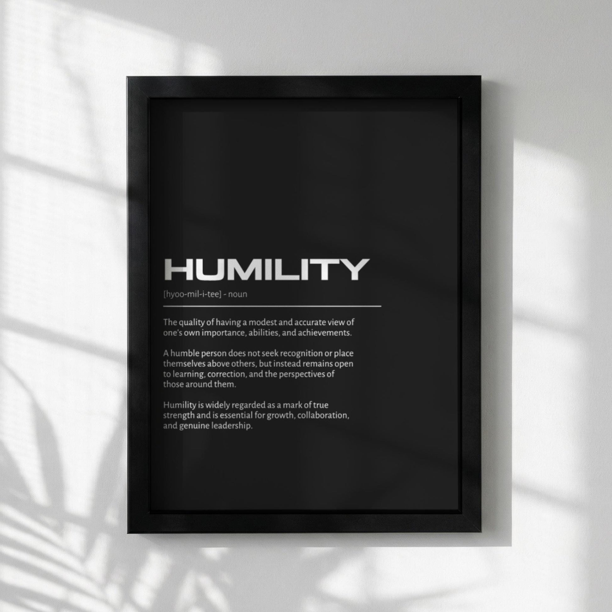 Humility Definition Wall Art | Bold Modesty & Self-Awareness Print | Minimalist Character Poster | Modern Home Gallery Decor | Dark
