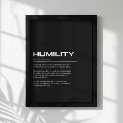 Humility Definition Wall Art | Bold Modesty & Self-Awareness Print | Minimalist Character Poster | Modern Home Gallery Decor | Dark
