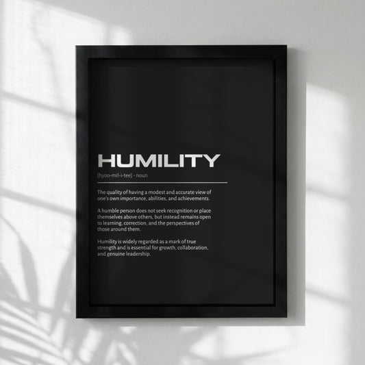 Humility Definition Wall Art | Bold Modesty & Self-Awareness Print | Minimalist Character Poster | Modern Home Gallery Decor | Dark