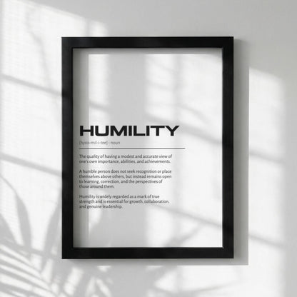 Humility Definition Wall Art | Clean Modesty & Self-Awareness Print | Minimalist Character Poster | Modern Home Gallery Decor | White