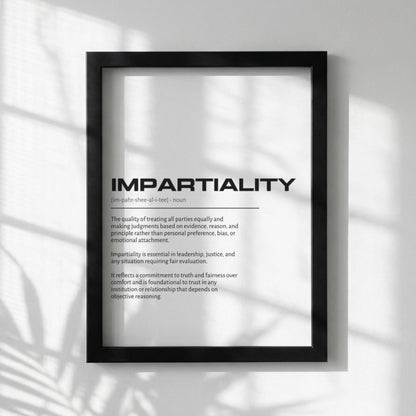 Impartiality Definition Wall Art | Clean Fairness & Objectivity Print | Minimalist Justice Poster | Modern Office Decor | White Typography