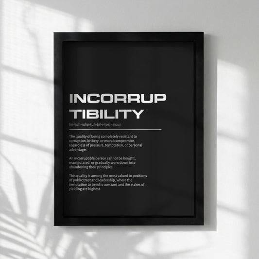 Incorruptibility Definition Wall Art | Bold Integrity & Honor Print | Minimalist Ethics Poster | Modern Office Gallery Decor | Dark