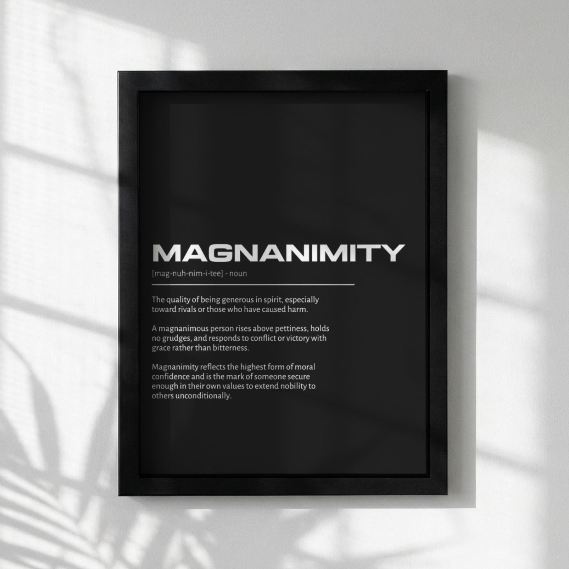 Magnanimity Definition Wall Art | Bold Generosity & Noble Spirit Print | Minimalist Character Poster | Modern Home Gallery Decor | Dark