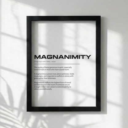 Magnanimity Definition Wall Art | Clean Generosity & Noble Spirit Print | Minimalist Character Poster | Modern Home Gallery Decor | White