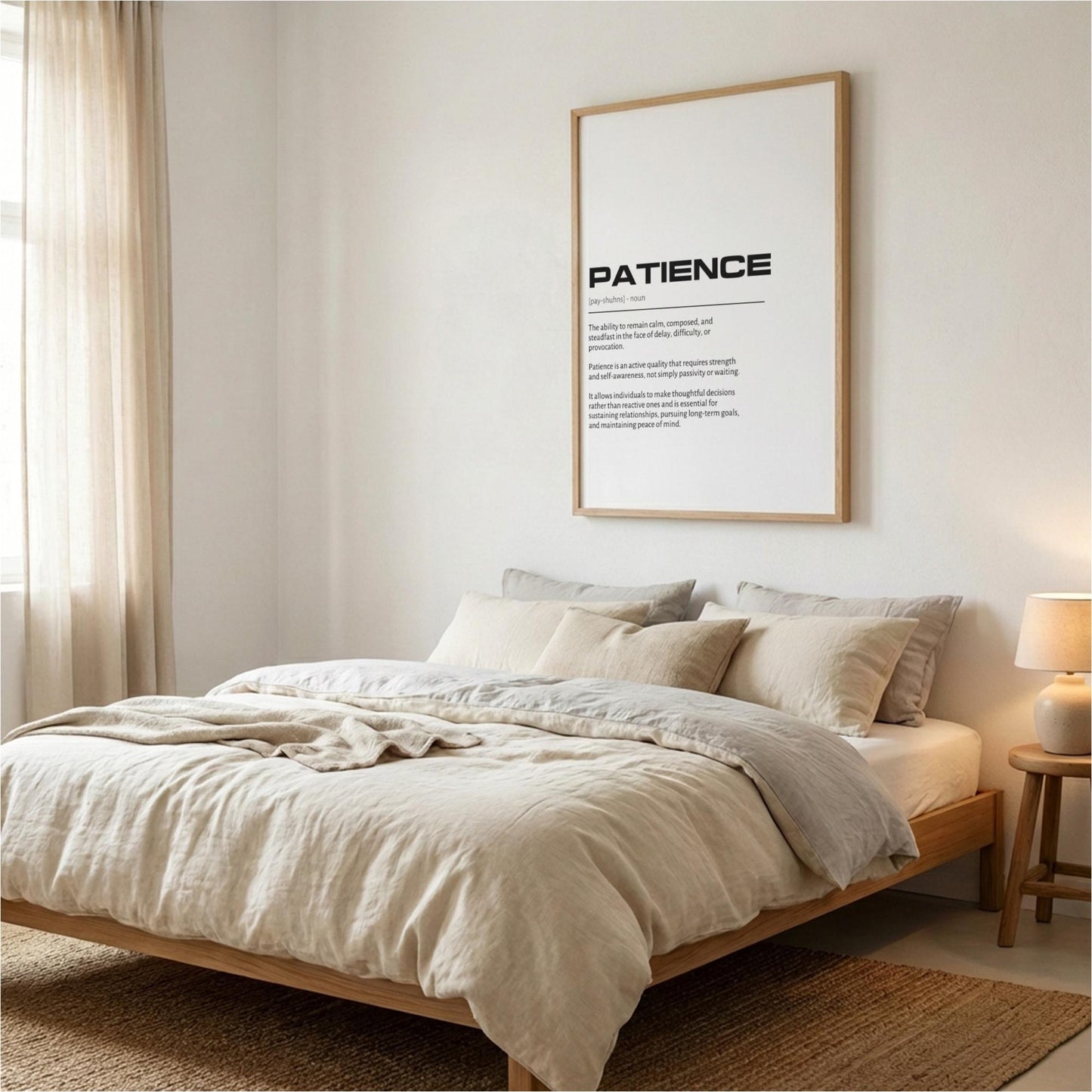 Patience Definition Wall Art | Clean Endurance & Forbearance Print | Minimalist Character Poster | Modern Home Gallery Decor | White