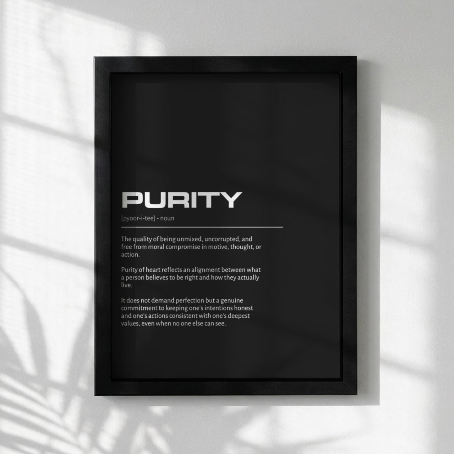 Purity Definition Wall Art | Bold Innocence & Integrity Print | Minimalist Character Poster | Modern Home Gallery Decor | Dark Typography