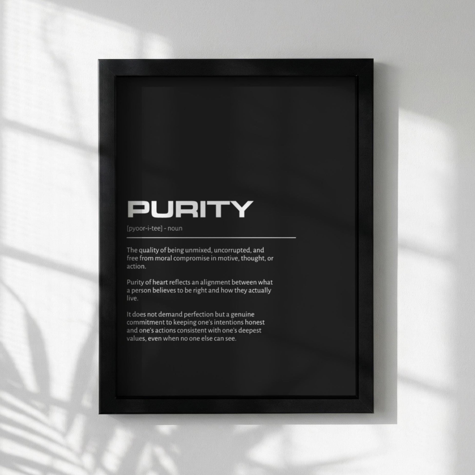Purity Definition Wall Art | Bold Innocence & Integrity Print | Minimalist Character Poster | Modern Home Gallery Decor | Dark Typography