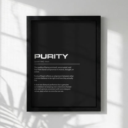Purity Definition Wall Art | Bold Innocence & Integrity Print | Minimalist Character Poster | Modern Home Gallery Decor | Dark Typography