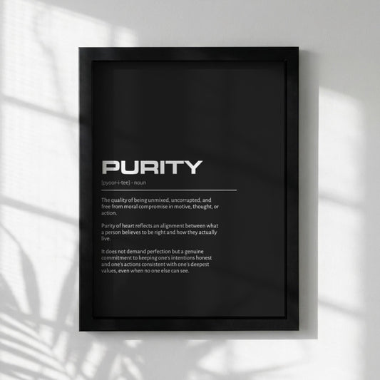 Purity Definition Wall Art | Bold Innocence & Integrity Print | Minimalist Character Poster | Modern Home Gallery Decor | Dark Typography