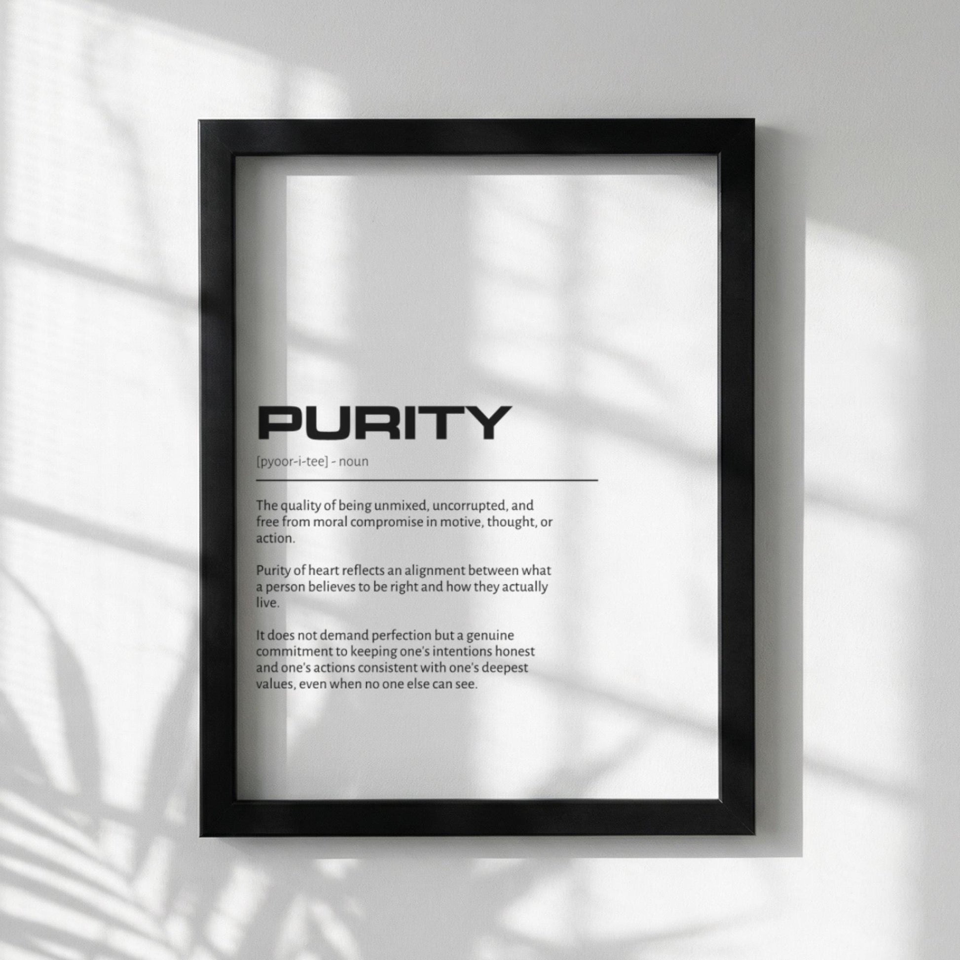 Purity Definition Wall Art | Clean Innocence & Integrity Print | Minimalist Character Poster | Modern Home Gallery Decor | White Typography