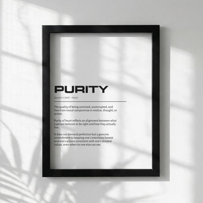 Purity Definition Wall Art | Clean Innocence & Integrity Print | Minimalist Character Poster | Modern Home Gallery Decor | White Typography
