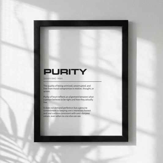 Purity Definition Wall Art | Clean Innocence & Integrity Print | Minimalist Character Poster | Modern Home Gallery Decor | White Typography