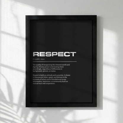 Respect Definition Wall Art | Bold Honor & Consideration Print | Minimalist Character Poster | Modern Home Gallery Decor | Dark Typography