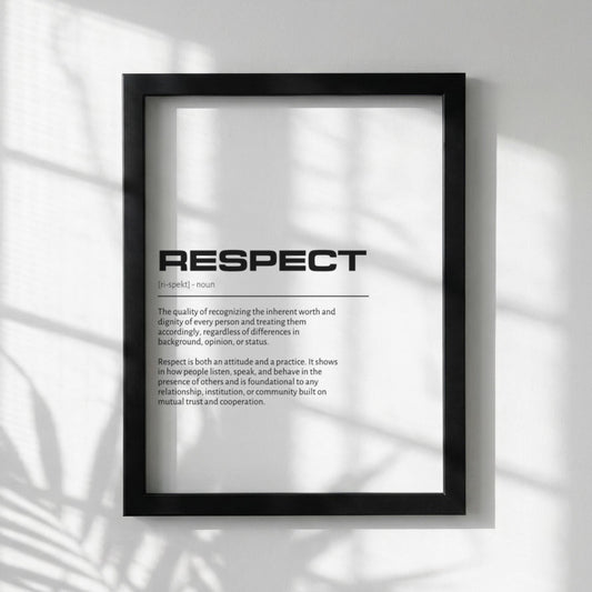Respect Definition Wall Art | Clean Honor & Consideration Print | Minimalist Character Poster | Modern Home Gallery Decor | White Typography