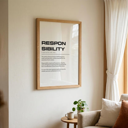 Responsibility Definition Wall Art | Clean Accountability & Duty Print | Minimalist Character Poster | Modern Home Gallery Decor | White
