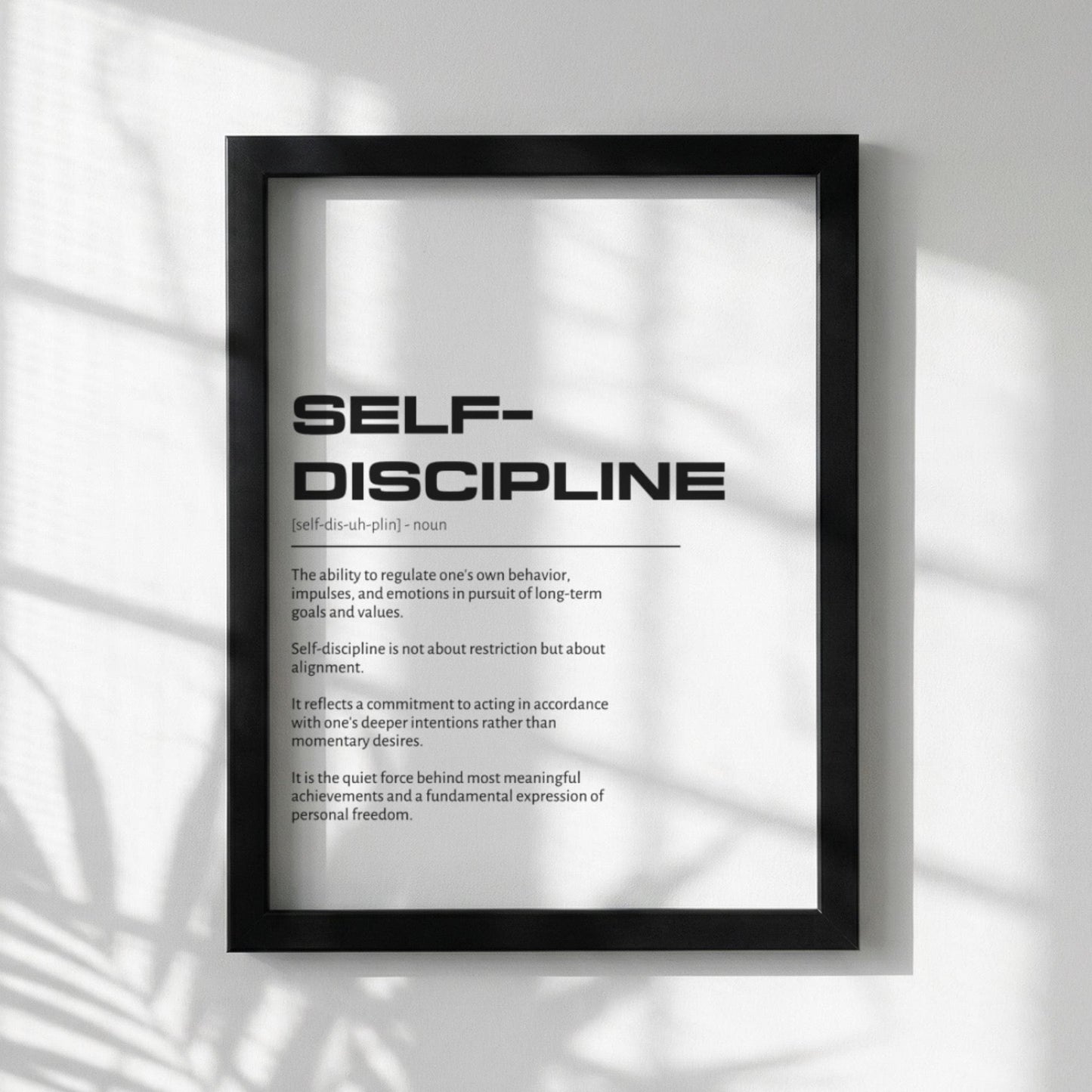 Self-discipline Definition Wall Art | Clean Mastery & Willpower Print | Minimalist Character Poster | Modern Home Gallery Decor | White