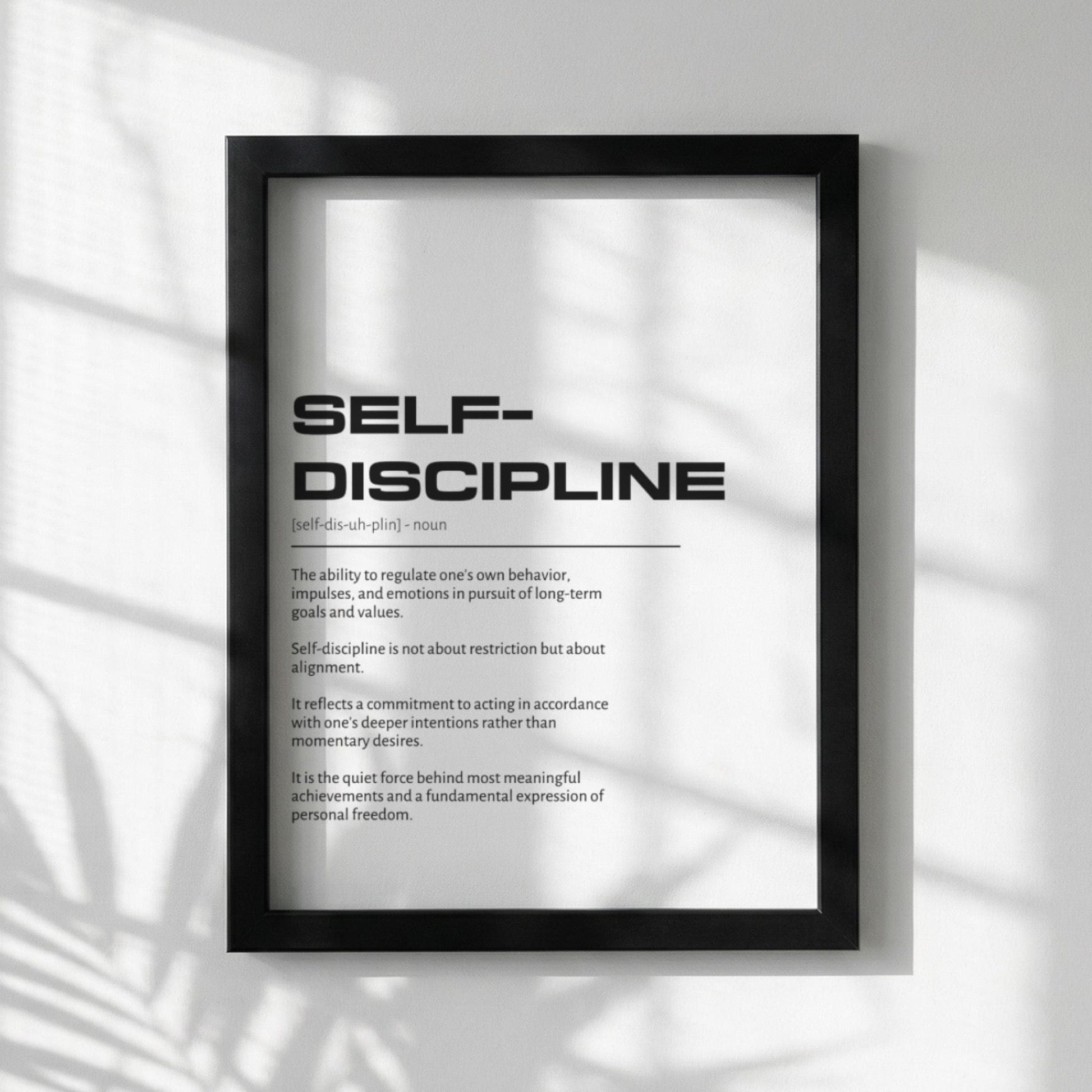 Self-discipline Definition Wall Art | Clean Mastery & Willpower Print | Minimalist Character Poster | Modern Home Gallery Decor | White