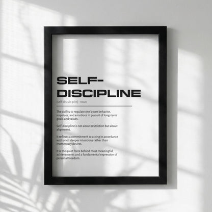 Self-discipline Definition Wall Art | Clean Mastery & Willpower Print | Minimalist Character Poster | Modern Home Gallery Decor | White