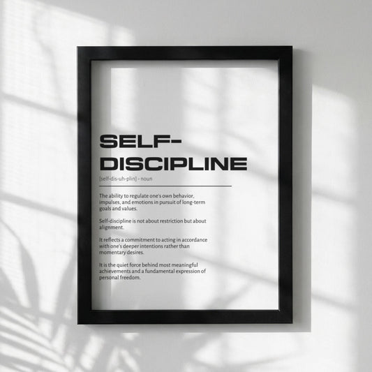 Self-discipline Definition Wall Art | Clean Mastery & Willpower Print | Minimalist Character Poster | Modern Home Gallery Decor | White