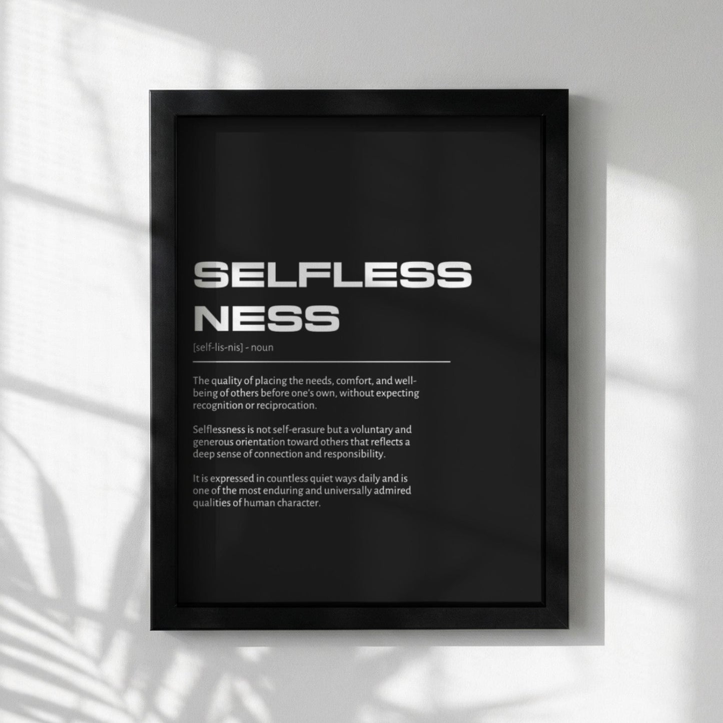 Selflessness Definition Wall Art | Bold Altruism & Generosity Print | Minimalist Character Poster | Modern Home Gallery Decor | Typography