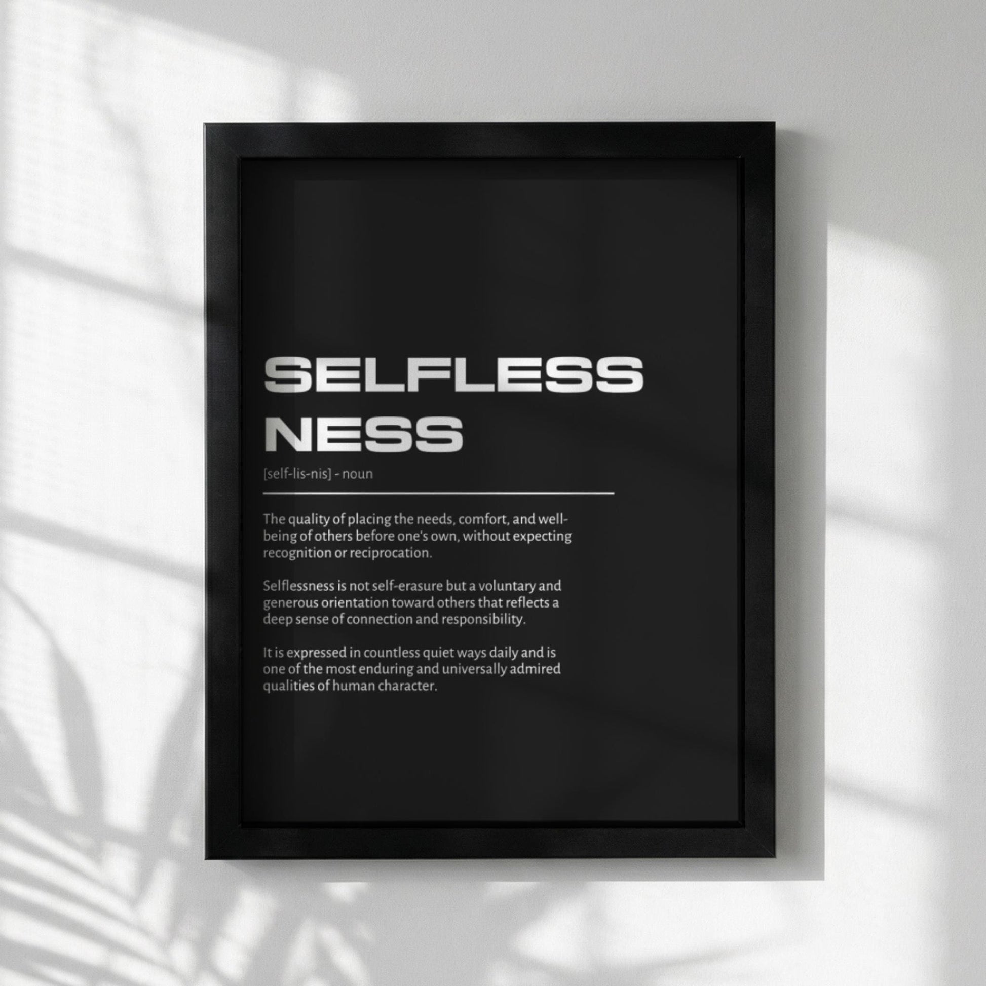 Selflessness Definition Wall Art | Bold Altruism & Generosity Print | Minimalist Character Poster | Modern Home Gallery Decor | Typography