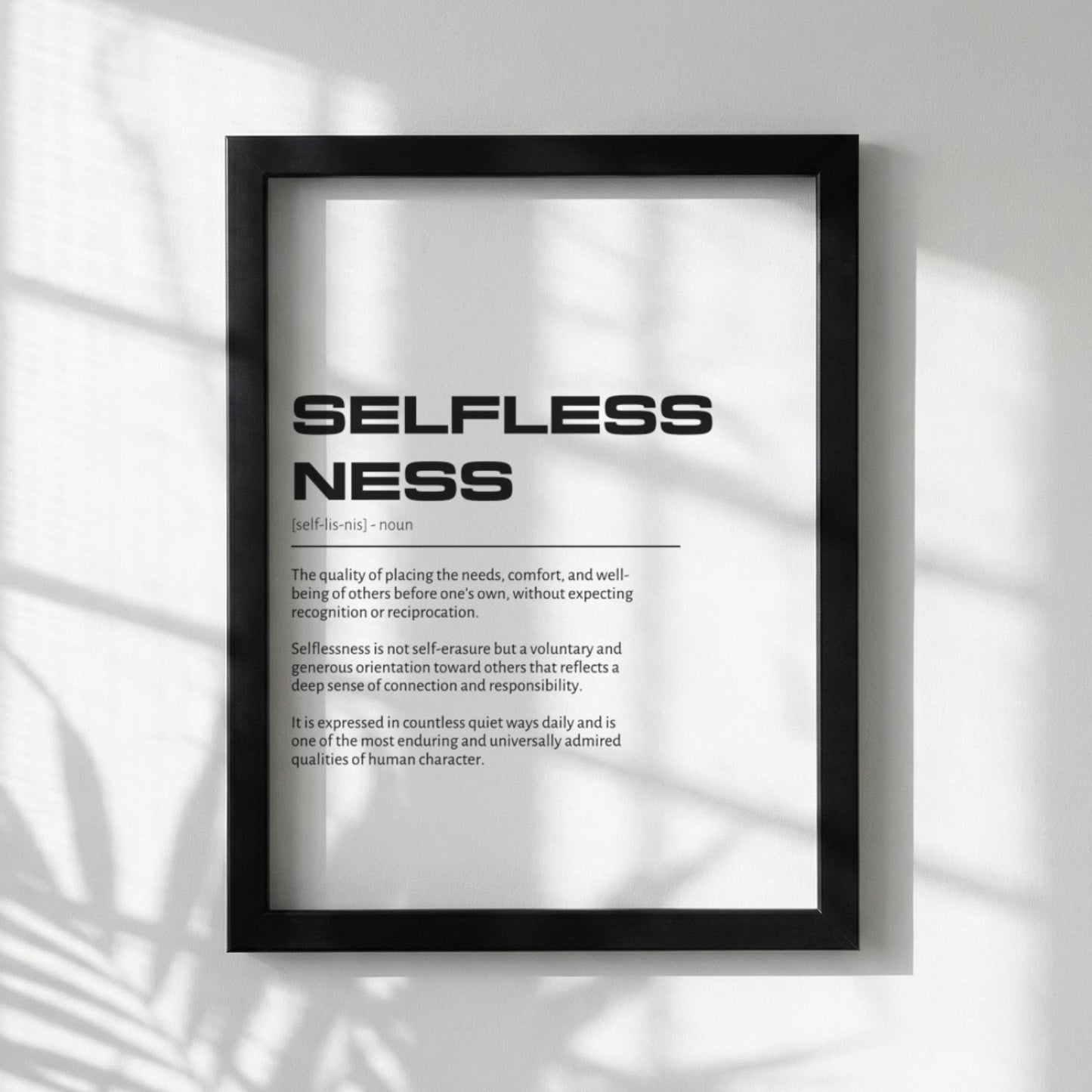 Selflessness Definition Wall Art | Clean Altruism & Generosity Print | Minimalist Character Poster | Modern Home Gallery Decor | Typography