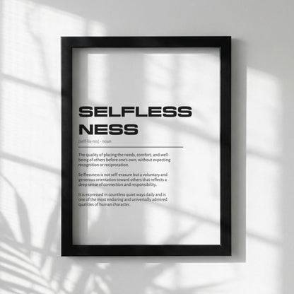 Selflessness Definition Wall Art | Clean Altruism & Generosity Print | Minimalist Character Poster | Modern Home Gallery Decor | Typography