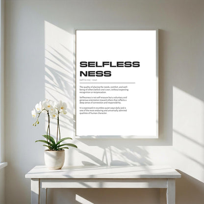 Selflessness Definition Wall Art | Clean Altruism & Generosity Print | Minimalist Character Poster | Modern Home Gallery Decor | Typography