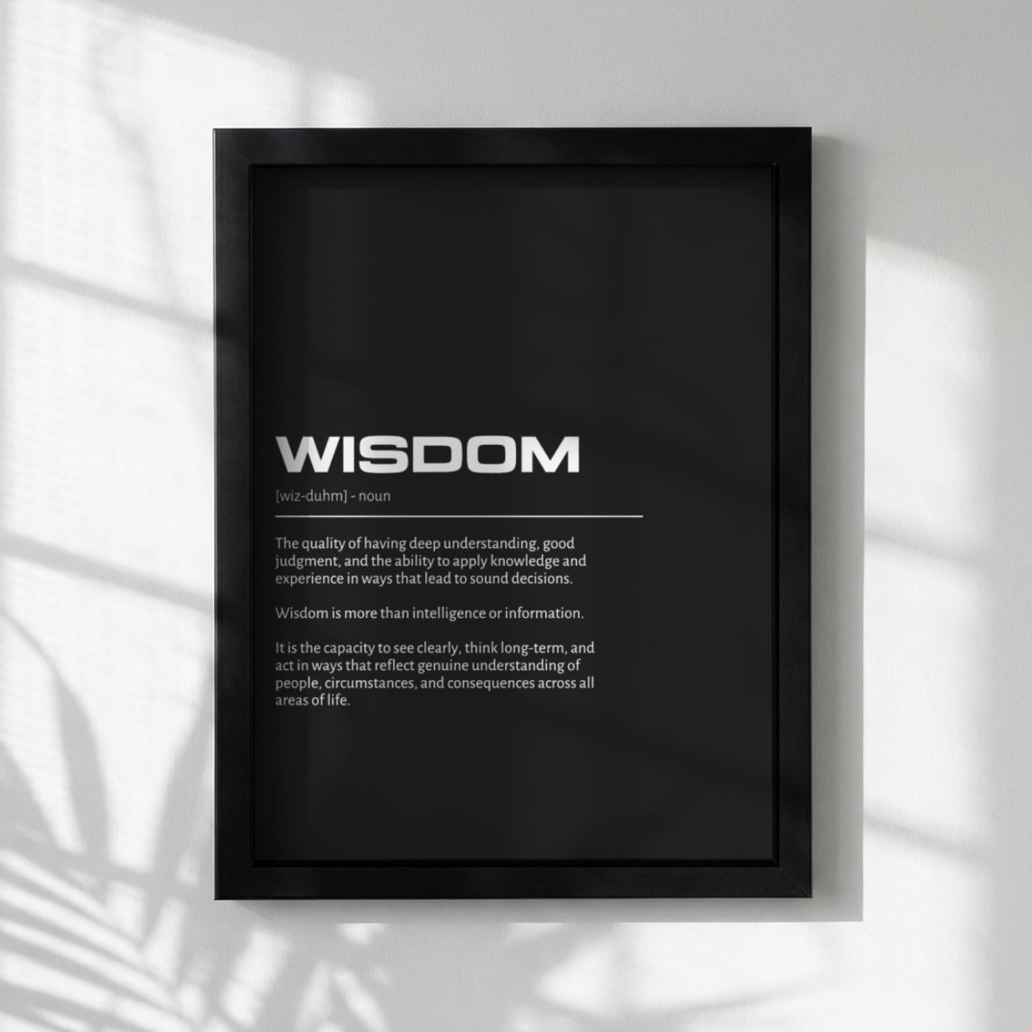 Wisdom Definition Wall Art | Bold Insight & Judgment Print | Minimalist Character Poster | Modern Home Gallery Decor | Dark Typography