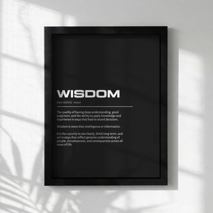 Wisdom Definition Wall Art | Bold Insight & Judgment Print | Minimalist Character Poster | Modern Home Gallery Decor | Dark Typography