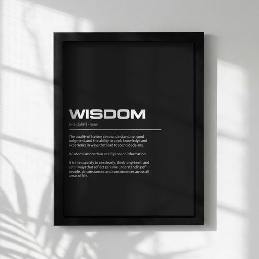 Wisdom Definition Wall Art | Bold Insight & Judgment Print | Minimalist Character Poster | Modern Home Gallery Decor | Dark Typography