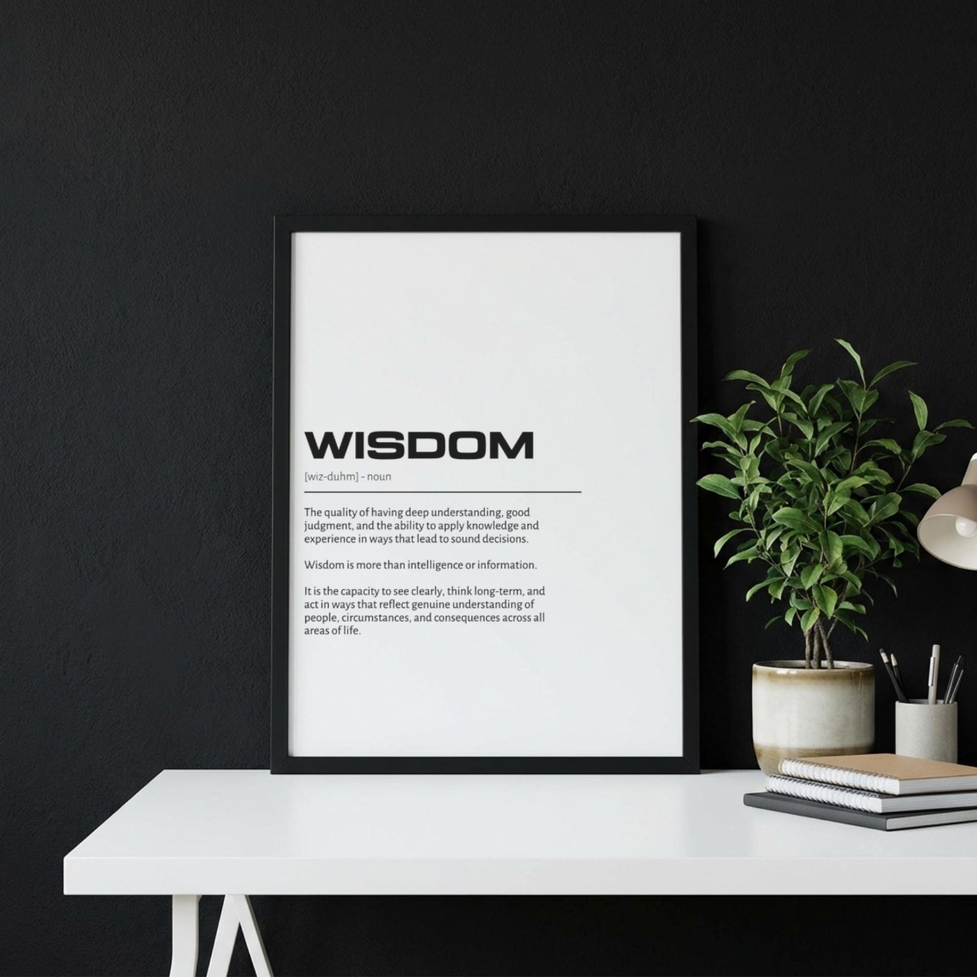 Wisdom Definition Wall Art | Clean Insight & Judgment Print | Minimalist Character Poster | Modern Home Gallery Decor | White Typography