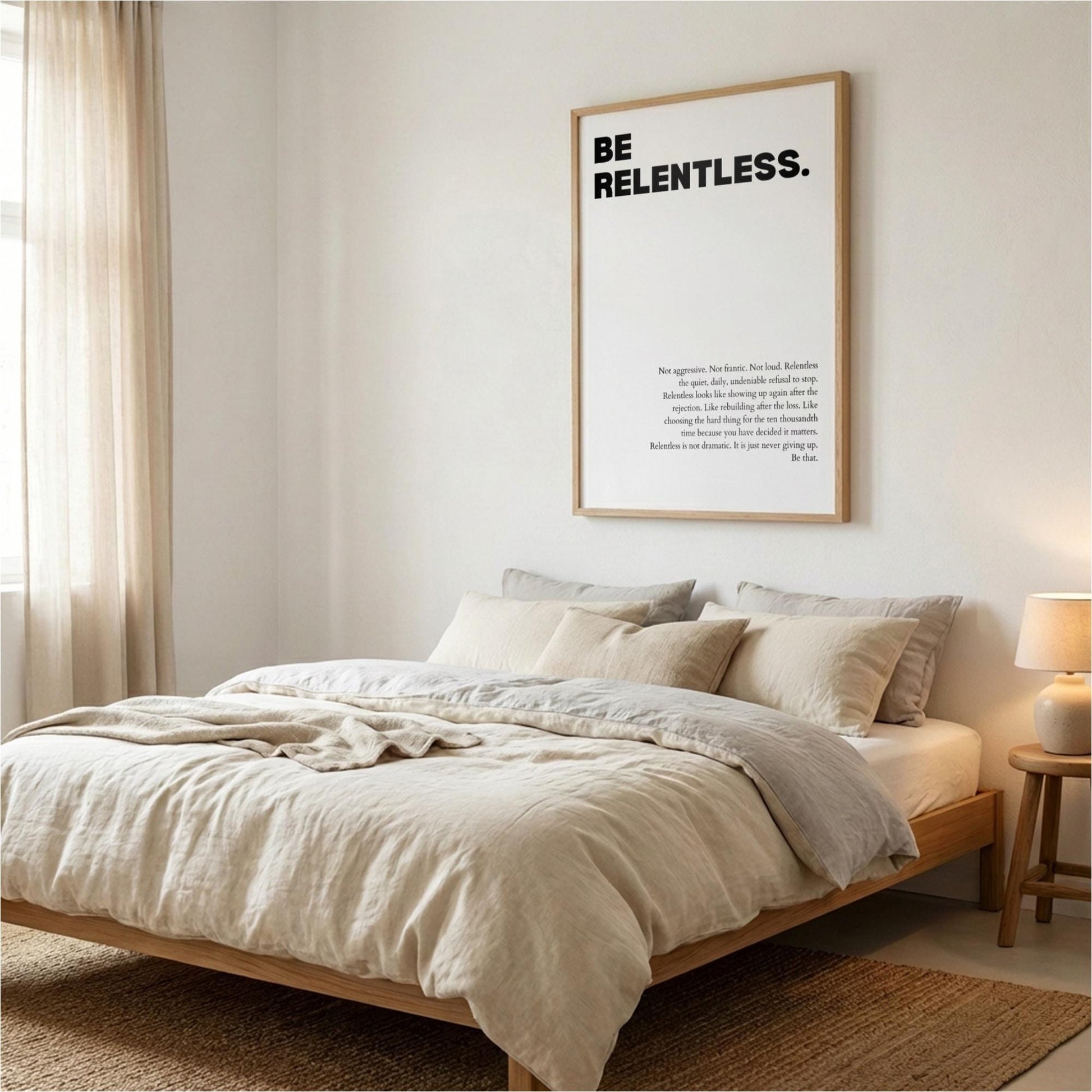 Be Relentless Poster | White Powerful Motivational Wall Art | Inspirational Success Quote Print | Modern Minimalist Office Decor
