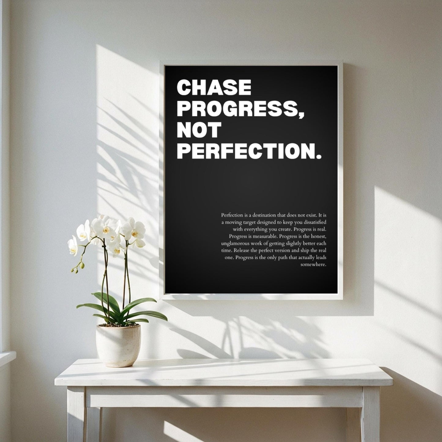 Chase Progress Not Perfection Poster | Powerful Motivational Art | Inspirational Success Quote | Modern Office Decor