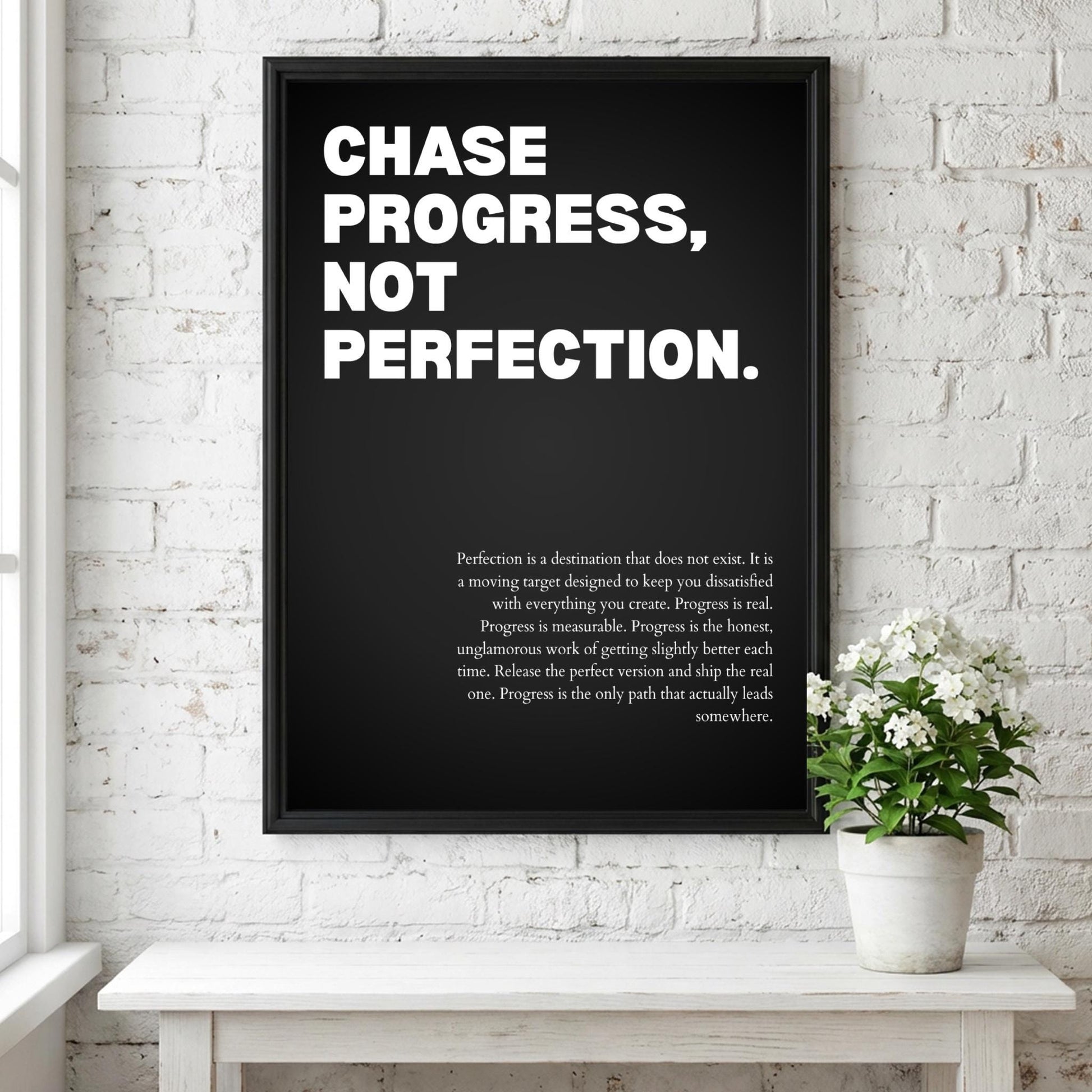Chase Progress Not Perfection Poster | Powerful Motivational Art | Inspirational Success Quote | Modern Office Decor