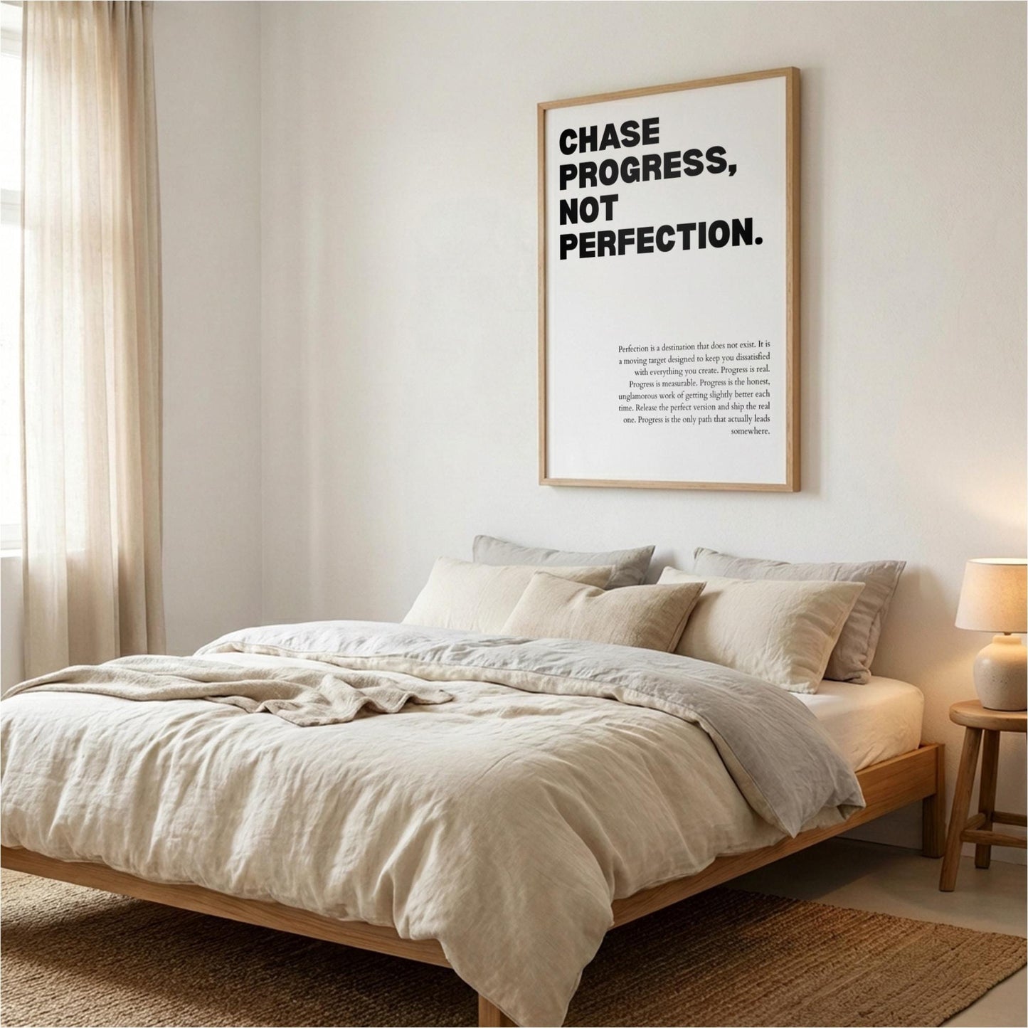 Chase Progress Not Perfection Poster | Powerful Motivational Art | Inspirational Success Quote | Modern Office Decor