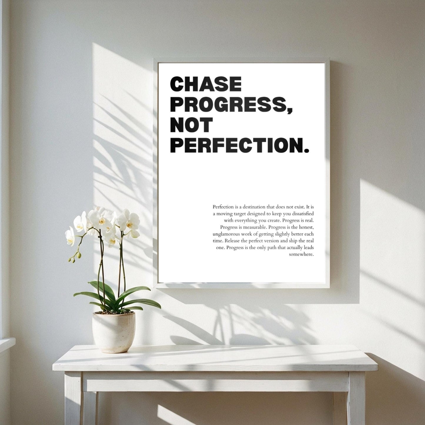 Chase Progress Not Perfection Poster | Powerful Motivational Art | Inspirational Success Quote | Modern Office Decor