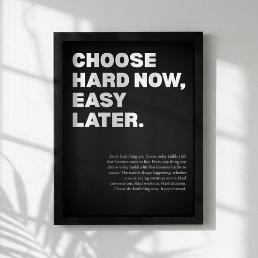 Choose Hard Now Easy Later Poster | Powerful Motivational Art | Inspirational Success Quote | Modern Office Wall Decor