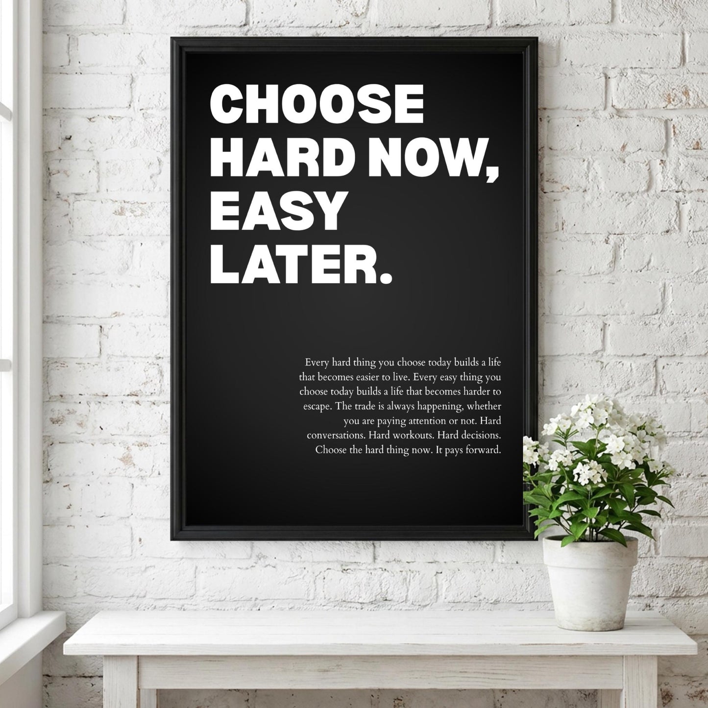 Choose Hard Now Easy Later Poster | Powerful Motivational Art | Inspirational Success Quote | Modern Office Wall Decor