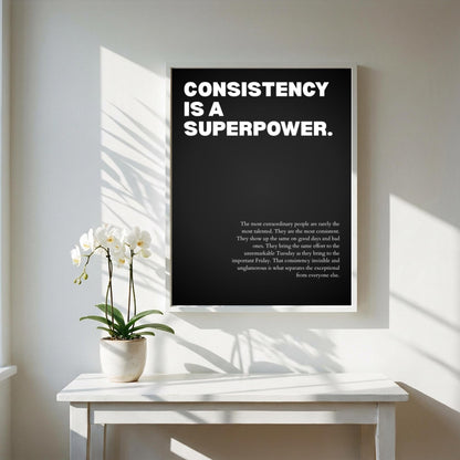 Consistency Is a Superpower Poster | Powerful Motivational Art | Inspirational Success Quote | Modern Office Wall Decor