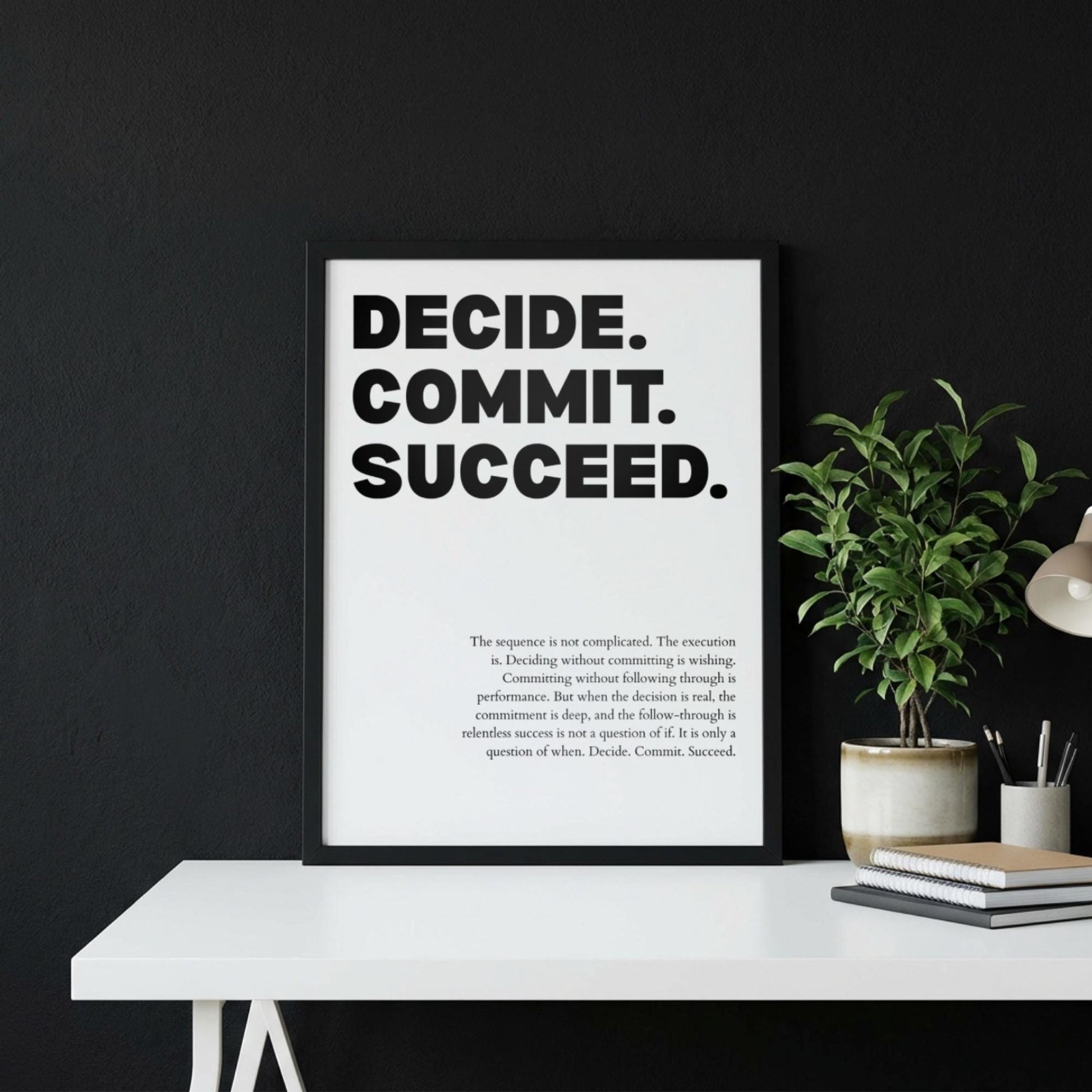 Decide Commit Succeed Poster | Powerful Motivational Wall Art | Inspirational Success Quote Print | Modern Office Decor