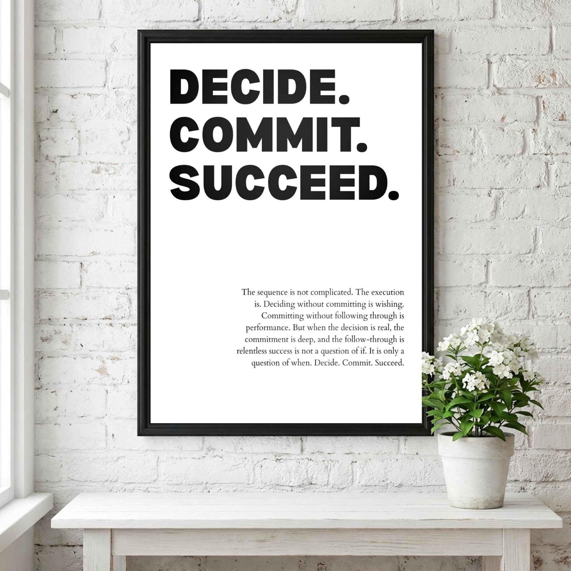 Decide Commit Succeed Poster | Powerful Motivational Wall Art | Inspirational Success Quote Print | Modern Office Decor