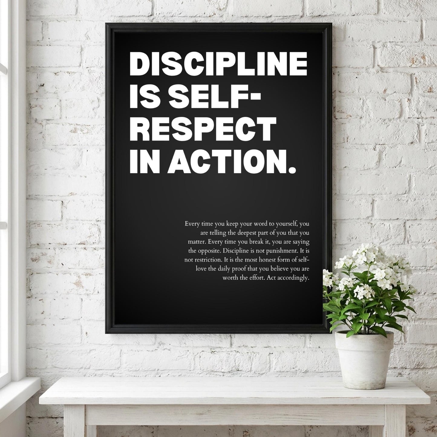 Discipline Is Self-Respect in Action Poster | Powerful Motivational Wall Art | Inspirational Success Quote | Modern Office Decor
