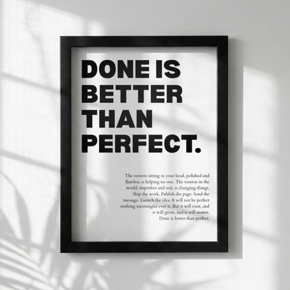 Done Is Better Than Perfect Poster | Powerful Motivational Wall Art | Inspirational Success Quote | Modern Office Decor