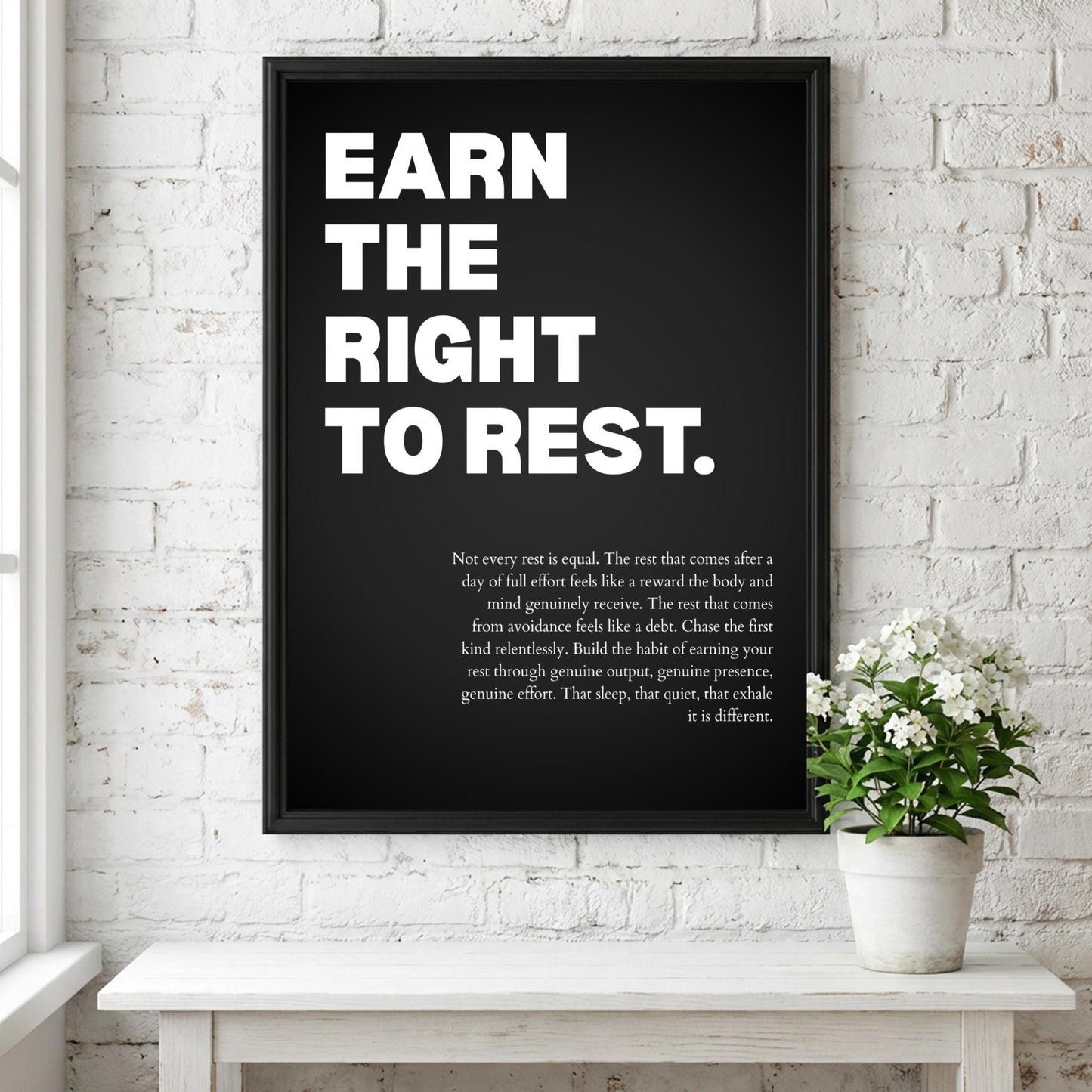 Earn the Right to Rest Poster | Powerful Motivational Wall Art | Inspirational Success Quote | Modern Office Decor