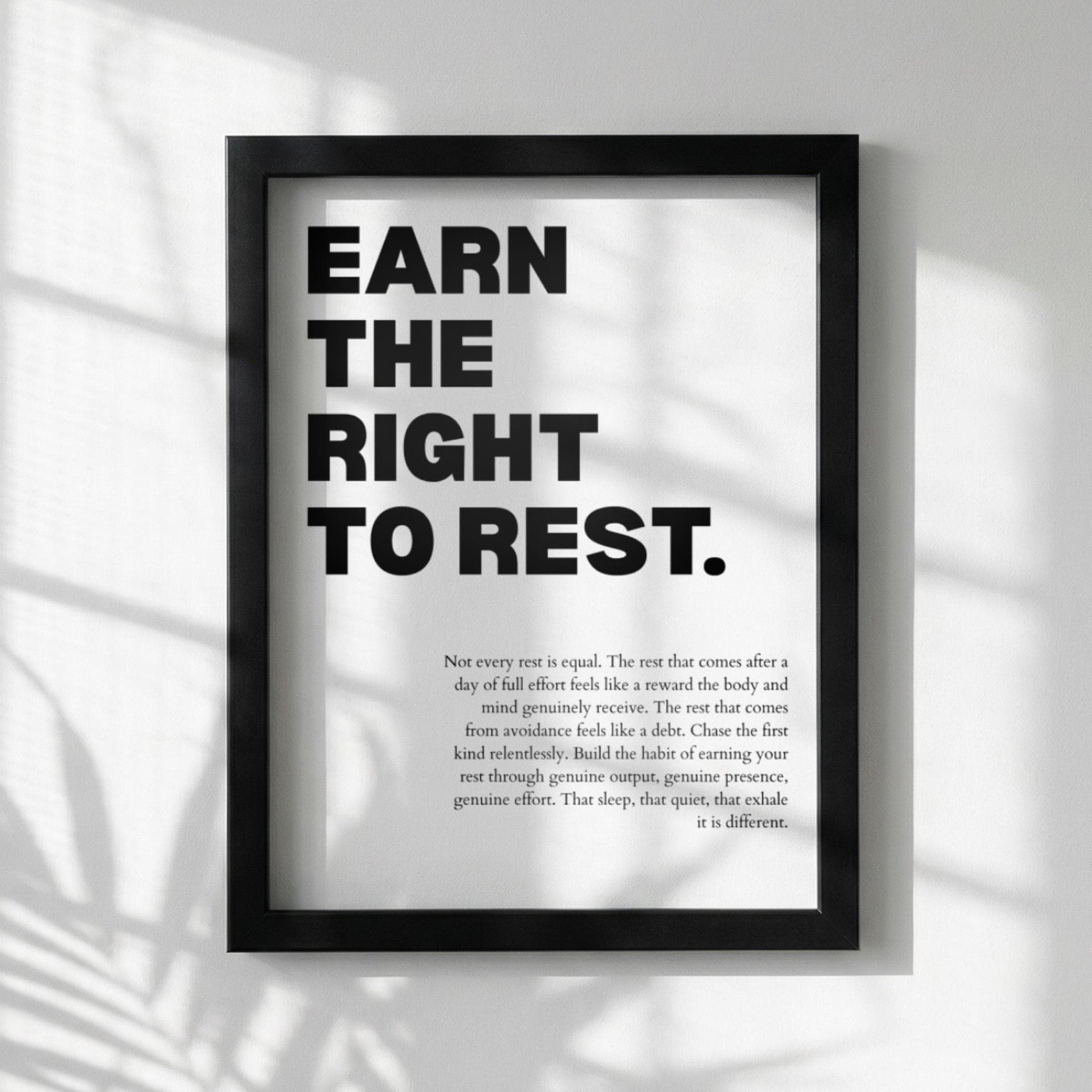 Earn the Right to Rest Poster | Powerful Motivational Wall Art | Inspirational Success Quote | Modern Office Decor