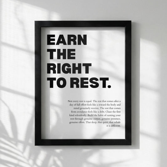 Earn the Right to Rest Poster | Powerful Motivational Wall Art | Inspirational Success Quote | Modern Office Decor